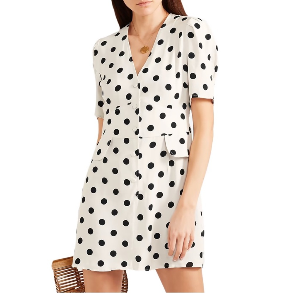 RIXO London Laura Button Down Mini Dress in Black & White Polka Dot XL